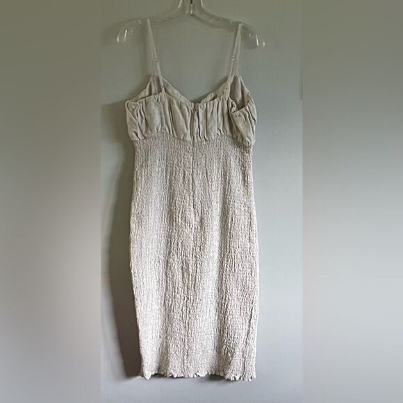 J Crew 100% Linen Smocked Shirred Spaghetti Strap Dress Size 14 - Picture 4 of 7